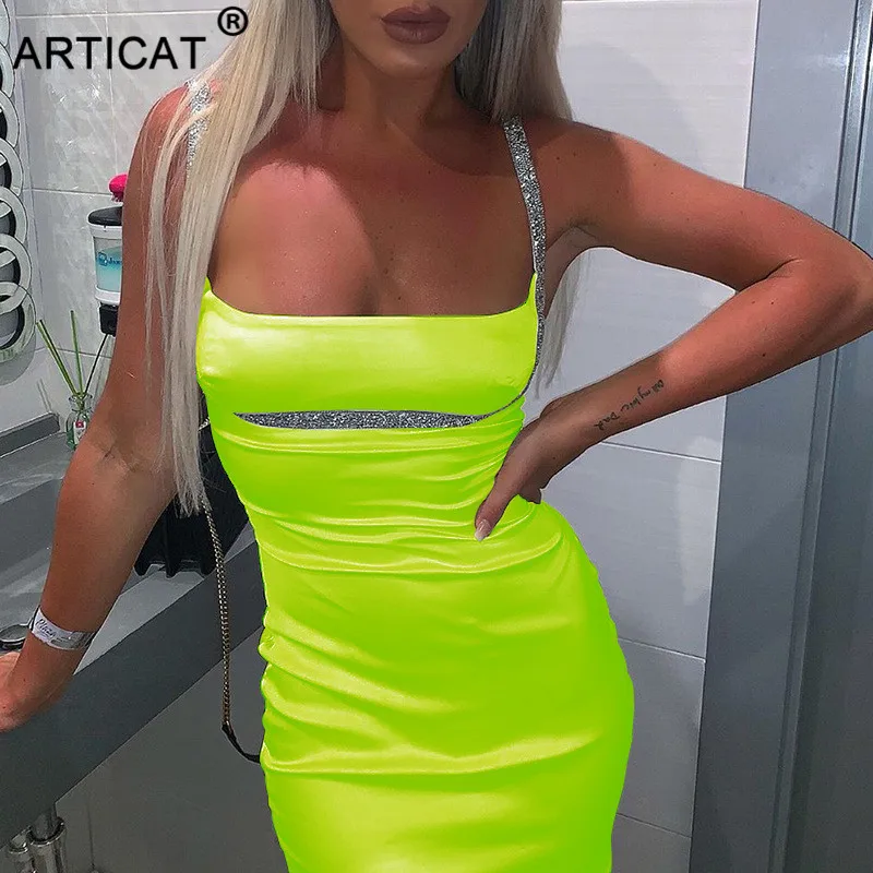 

Articat Shining Spaghetti Strap Sexy Dress Women Strapless Backless Bodycon Party Dress Elegant Sheath Summmer Dress vestidos
