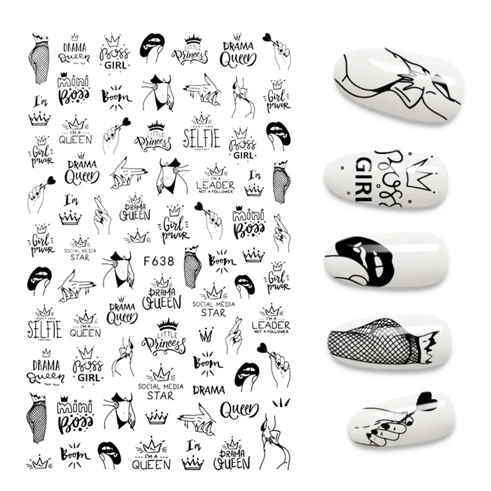 The New 3D Nail Sticker Cool English Letter stickers for nail Foil Love Heart Design Fashion Manicure Stickers
