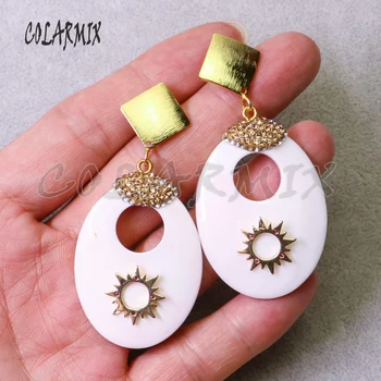 

3 Pairs Oval Shape White Shell earrings Gold Crystal earrings stone earrings Jewelry earrings fashion jewelry gift for lady \