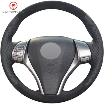 

LQTENLEO Black Genuine Leather Suede Car Steering Wheel Cover For Nissan Teana Altima 2013-2018 X-Trail Qashqai 2014-2018 Rogue