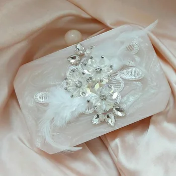 

Good quality feather rhinestone diamond lace women evening party Nigeria bridal wedding crystal resin clutches