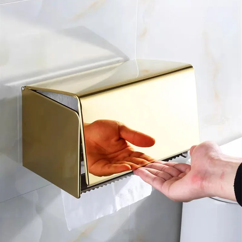 Toilet Paper Holder Gold Stainless Steel Bathroom Accessories Roll Paper Rack Waterproof Towel Holder Black Tissue Box