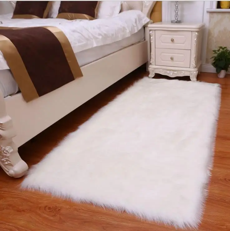 

Factory direct sales white plush carpet bedroom living room float window carpet imitation wool carpet tea table sofa floor mat
