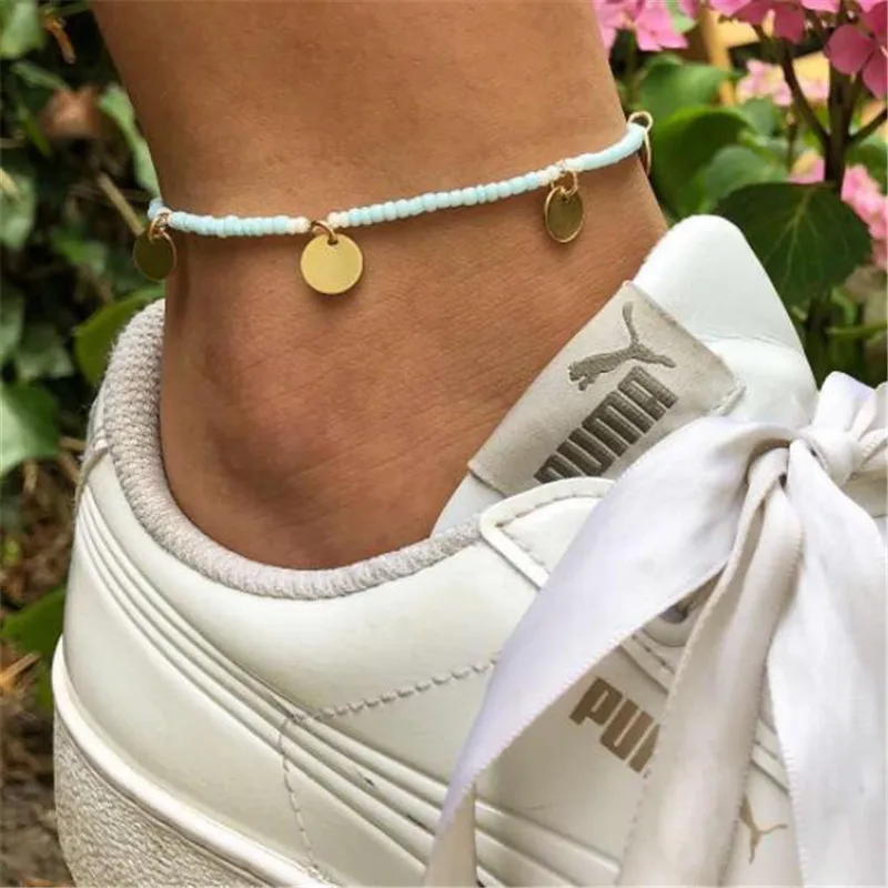 主图_Bohemian_Blue_Beads_Anklets_Bracelets_Simple_Gold_Color_Round_Sequins_Pendant_Anklets_For_Female_