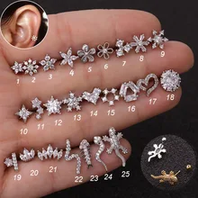 1Pc Stainless Steel Star Snake Flower Heart Stud Barbell Earring Piercing Ear Lobe Tragus Cartilage Helix Piercing