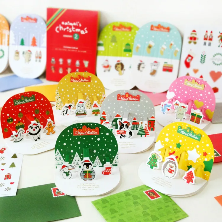  Christmas Greeting Card 3D Invitation Cards Popup Small Postcard Envelope Cards For Christmas Festi - 4000266655590