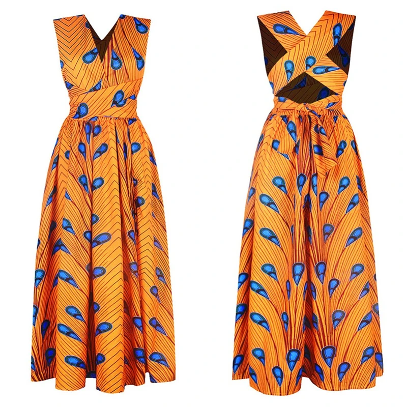 Летние африканские платья для женщин вечерние новости Дашики рубашка в африканском стиле одежда длинная одежда Базен DIY шнуровка модная одежда - Цвет: Color 3 Dress