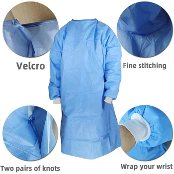 

10pcs/lot SMS Protective Disposable Surgical Gown Coveralls Isolation For Clinical Environment Sleeves Waist Ties sterile