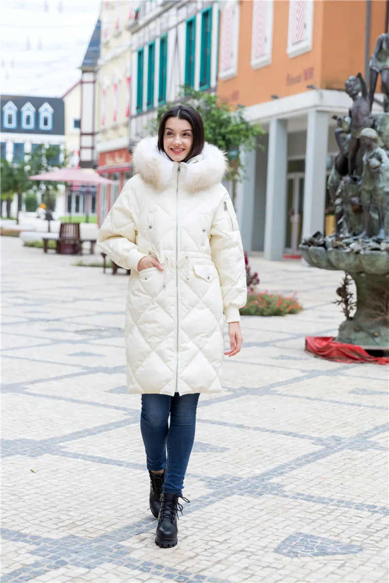 Dongdaemun Thick Rhombus Thick Mid-length down Jacket Women's Waist Free Shrinkage Manufacturers a Generation of Fat
