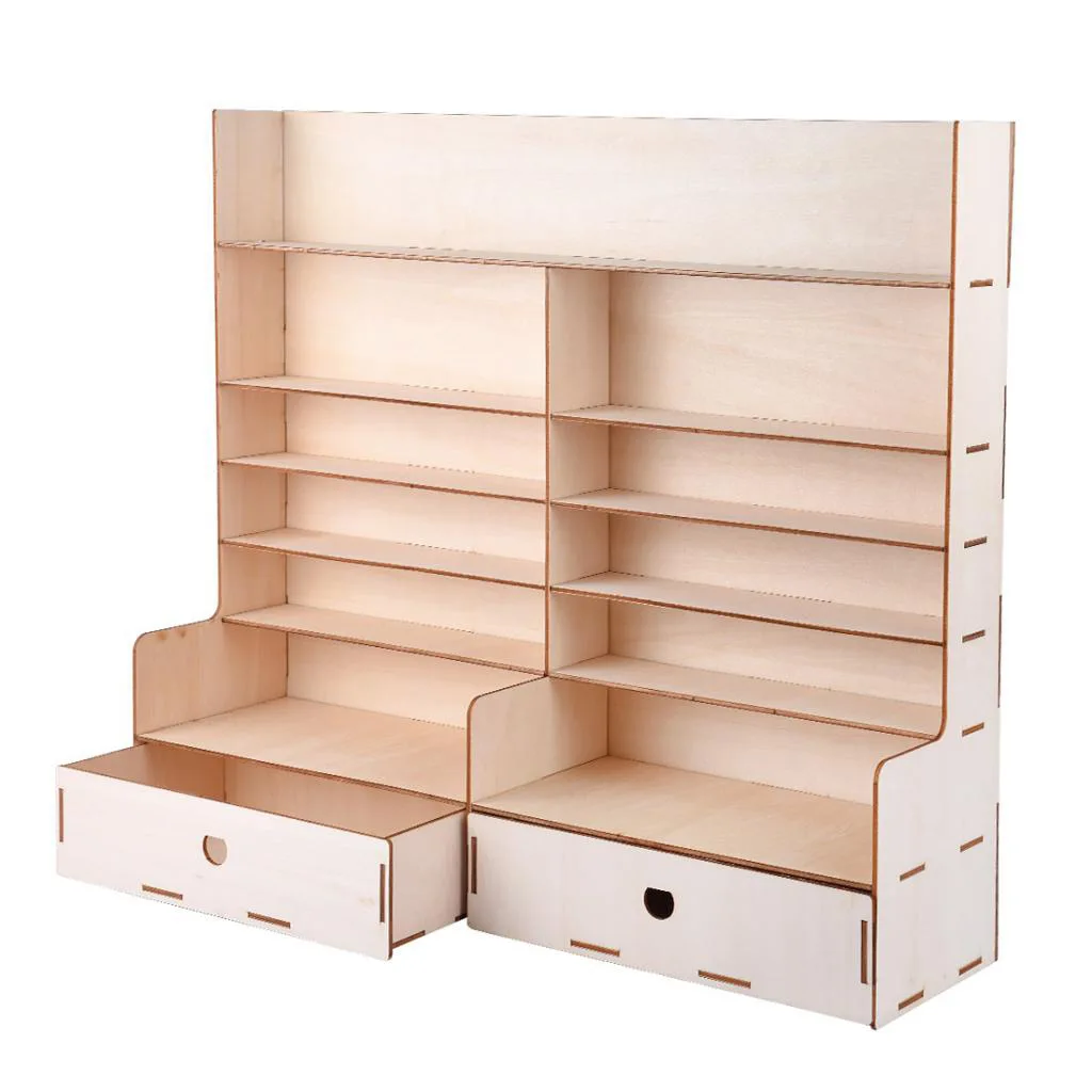 Table Rack Wooden Paint Bottles Display Rack Organizer Holder - 6 Tier with 2 Cabinets