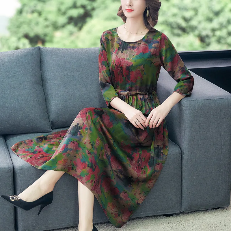

Silk Dress 2020 Summer New Style Genuine Product V-neck Real Silk Robe Women's Long Loose-Fit Slimming Mulberry Silk