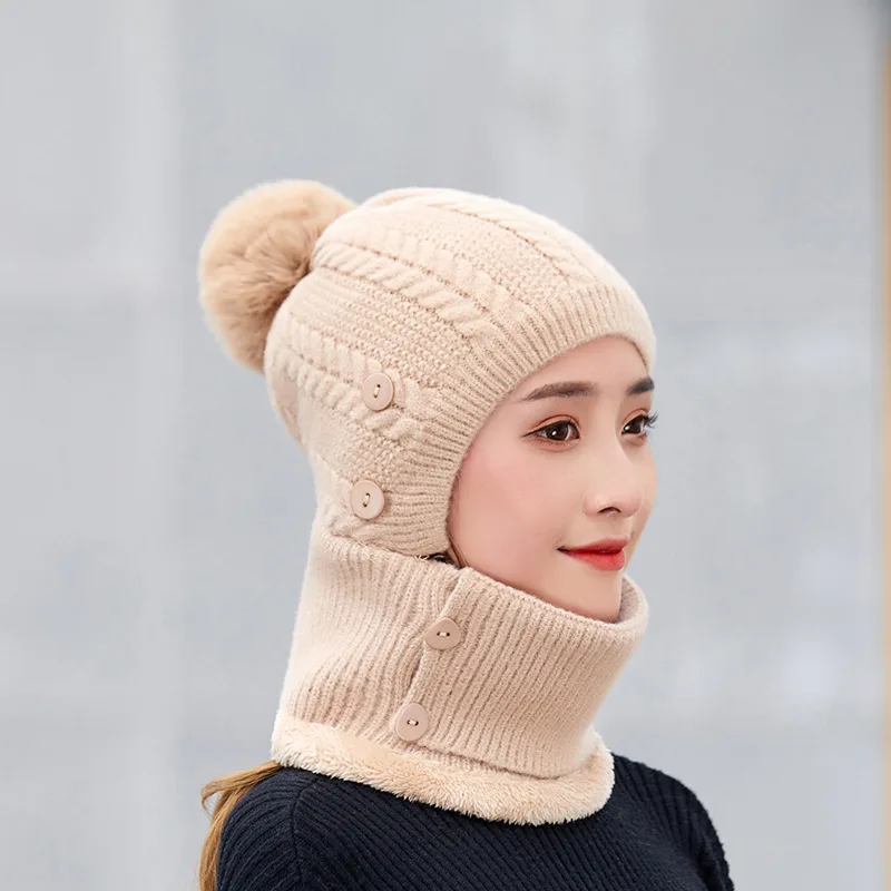 K251 Winter Hat Women's hat One-Piece Warm Hat Knitted Bib Bubble Hat Thick Wool Hat Cold Hat Hat With Earmuffs Baotou Cap 4