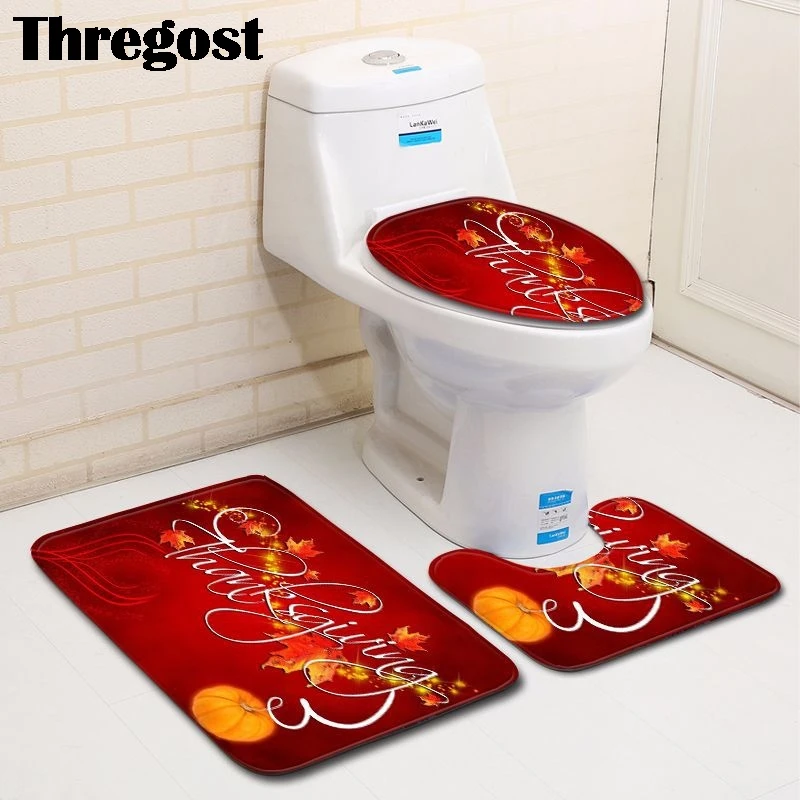 3Pcs Anti-Slip Bathroom Rug Mat Set Stone Pattern Soft Memory Foam Bath Rugs Red