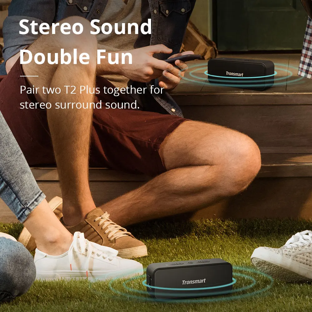 US $38.07 Tronsmart T2 Plus Bluetooth 5.0 Speaker 20W Portable Speaker 24H Column IPX7 Soundbar with NFC,Voice Assistant,Micro SD