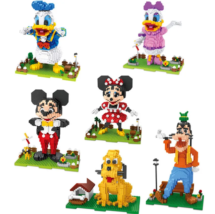 

6 Styles Somking Goofy Blocks Big Fat Duck Donald Figures Diamond Children Yellow Dog Pluto Blocks Gentleman Micky Bricks Toys