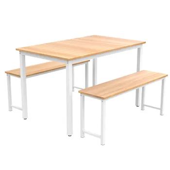 

3 Piece Dining Table Set 2 Bench 1 Table Metal Kitchen Furniture Studio Desk Chair Set Office Table