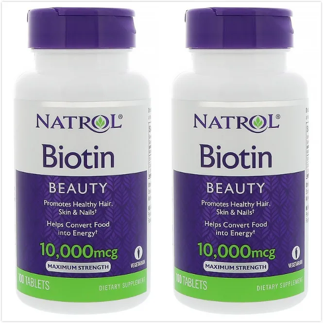 2 шт. Natrol Biotin 10000 mcg 100 таблеток + кальций для кожи волос и ногтей|Большие маленькие