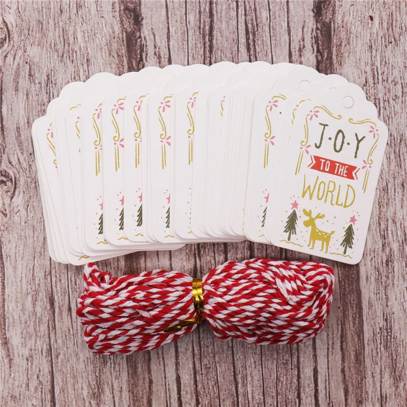 

50Pcs Merry Christmas Flag Cake Packaging Sealing Label Kraft Tags Baking DIY Decoration label Gift Box Stickers