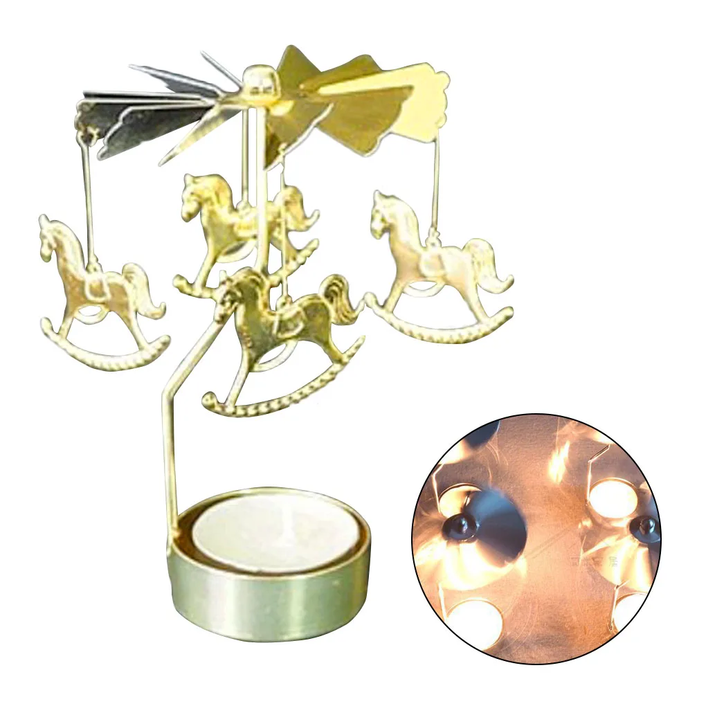 Silver Gold Candlesticks Rotating Romantic Rotation Spinning Carrousel Tea Light Candle Holder Dinner Wedding Bar Party candle holders
