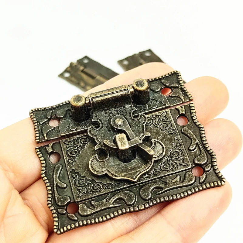 Antique Jewelry Chest Suitcase Hardware Box Hasp Furniture Buckle + Decorative Cabinet Hinges Furniture Hardware