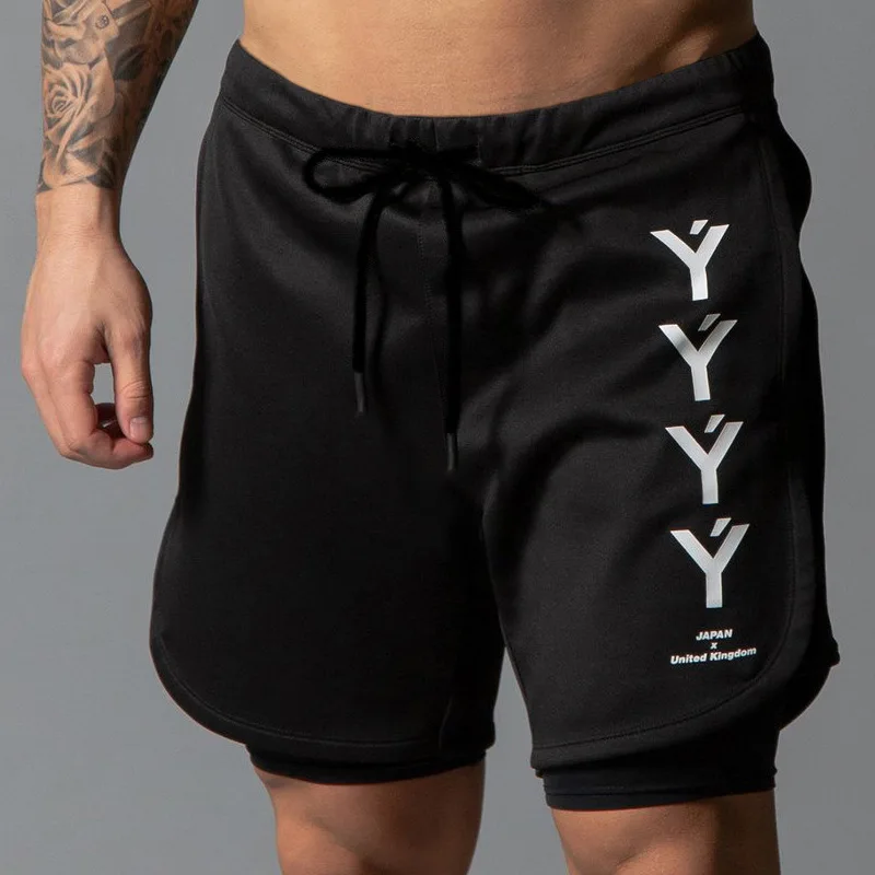 

Double layer Jogger Shorts Men 2 in 1 Short Pants Gyms Fitness Built-in pocket Bermuda Quick Dry Beach Shorts Male Sweatpants