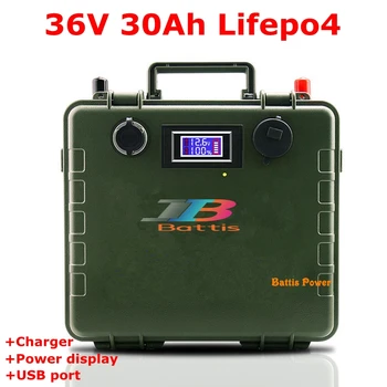 

36V 30Ah Lifepo4 Lithium Rechargeable Battery Pack with BMS for RV Robots Solar energy system E Scooter motorcycle+5A Charger
