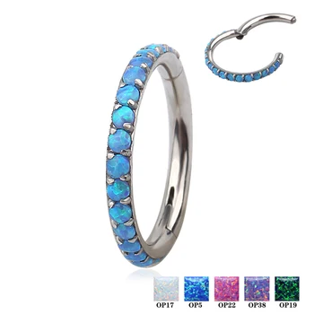 

316L Surgical Steel Hinge Hoop Segment Rings Opal Stone Nose Stud Ear Tragus Nipple Clicker Helix Lip Nose Ring Piercing Jewelry