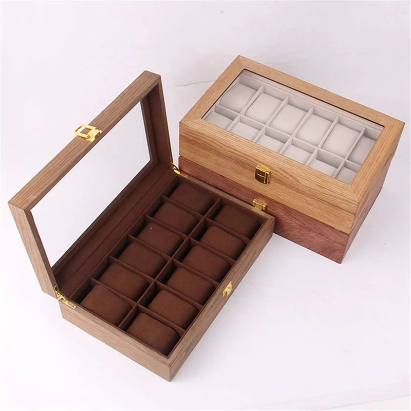 Kopen Retro Houten Horloge Display Case Duurzaam Verpakking Houder Sieraden Collection Opslag Horloge Organizer Box Kist