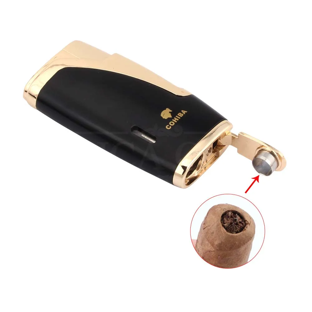 COHIBA фонарь, зажигалка для сигар, Бутан, Bas 1, зажигалки для огня, W/сигары, пробойник, металлические лезвия, резак для сигар, Острые Ножницы, без подарочной коробки