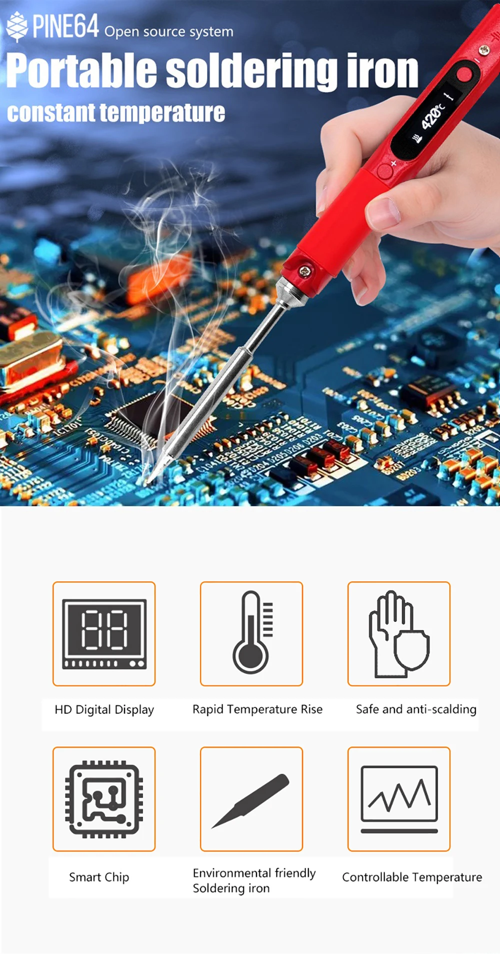 Pine64 Pinecil-BB2 Smart Mini Soldering Iron Portable TYPE-C Jack For Welding Tools Constant Temperature Intelligent Maintenance electric solder