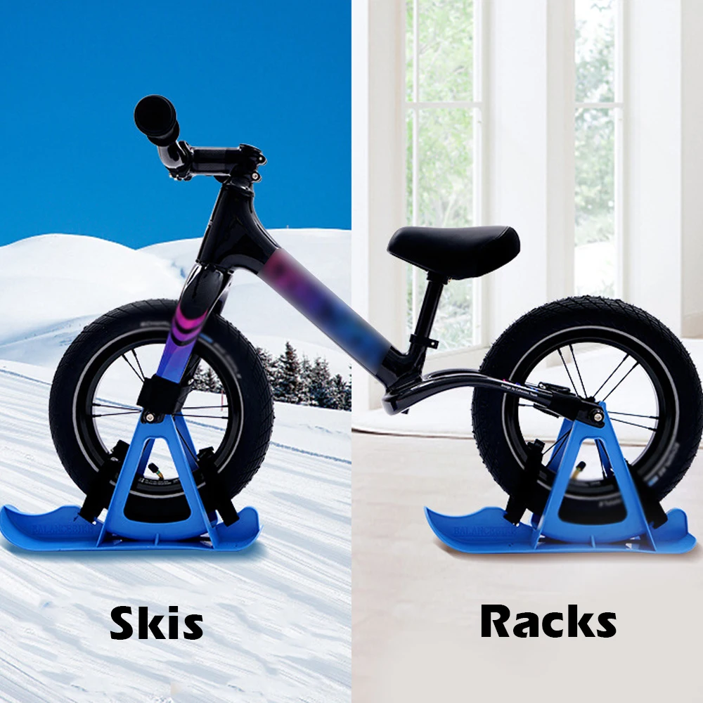 Ski Luge Snowboard Skating Black Gift for Kids Easy to Attach Fanhua 1 Pairs 12 Inch Ski Board for Balance Bike Scooter Snowboard 