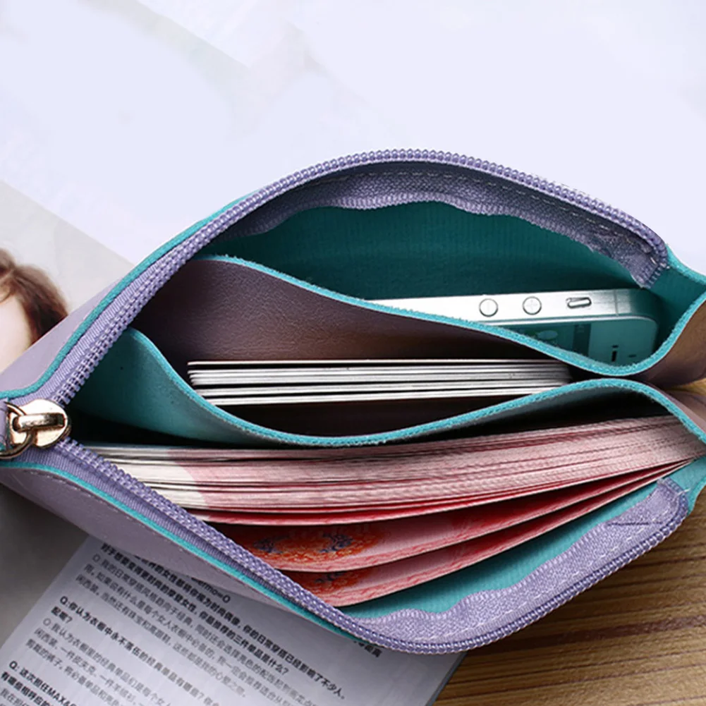 11.11 Casual Solid Color Zip Handle Double Layer Long Wallet Purse Clutches Phone Bag Christmas gift pochette кошелек женский