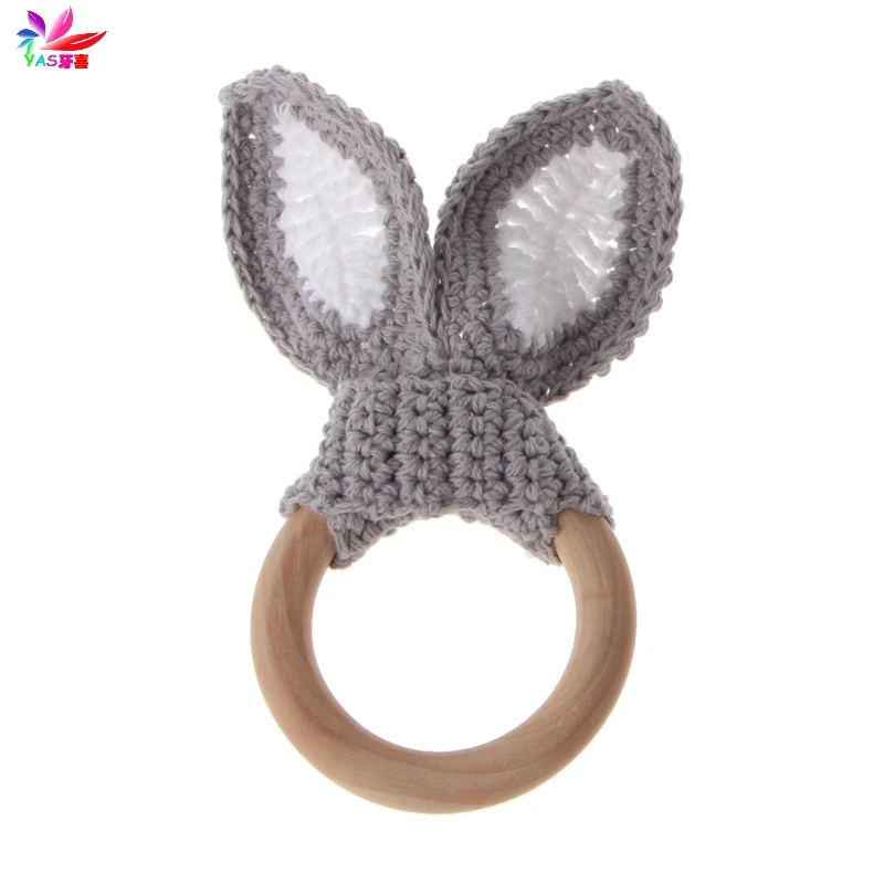 Baby Girl Boy Teething Ring Chewable Teether Wooden Natural Bunny Rattle Toy - Цвет: 6