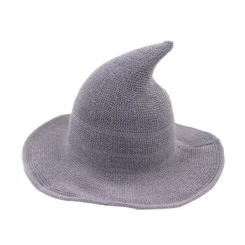 

Hat Female Korean Version Of The Witch Hat Spire Big Hat Cotton Yarn Knit Witch Hat Hat Foldable Basin Hat Fisherman Hat