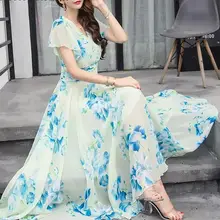 Богемский стиль, S-5XL, лето, Новое поступление, талия, рукав-клеш, цветочный принт, женское шифоновое длинное платье