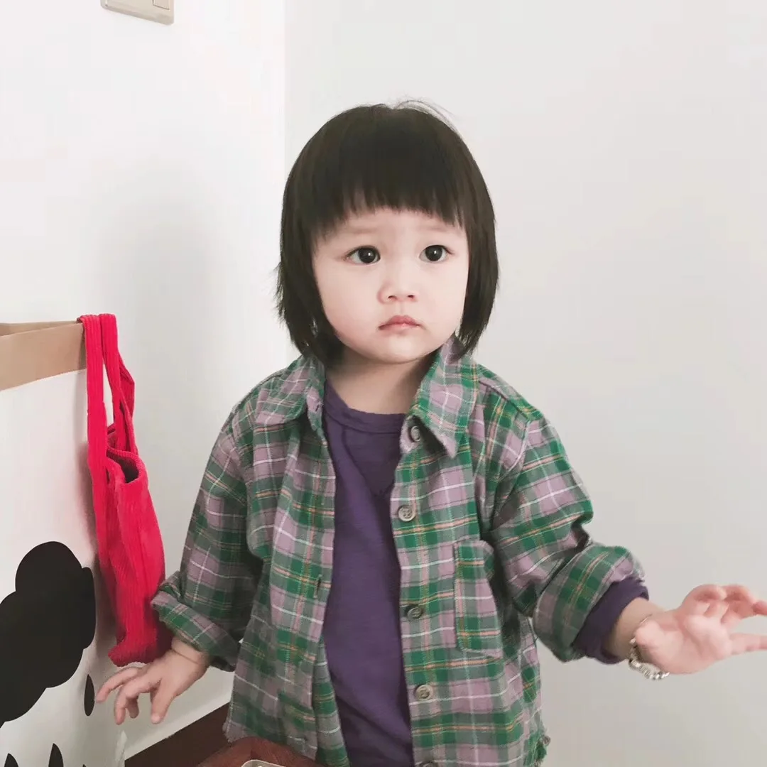 В году, Весенняя новая продукция. Детская рубашка с длинными рукавами han ban/свободная клетчатая рубашка в клетку с потертостями