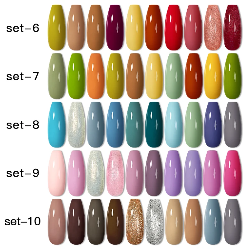 Mtssii 10Pcs/set Color Gel Nail Polish Set 100 Colors Semi Permanent UV Led Gel Varnish Soak Off Nail Lacquers Base Top Coat