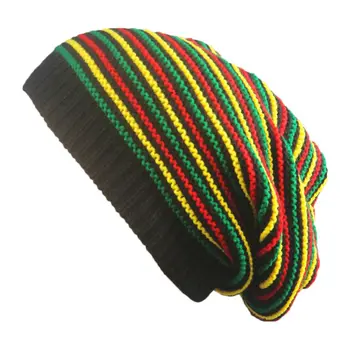

Unisex Crochet Wavy Fine Stripes Beanie Cap Rainbow Jamaica Flag Baggy Skull Hat 35EF