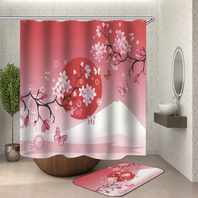 Цветочная занавеска для душа s 3d занавеска для ванной из водонепроницаемой ткани занавеска для ванной комнаты крючки сцена занавеска для душа или коврик - Цвет: HY384