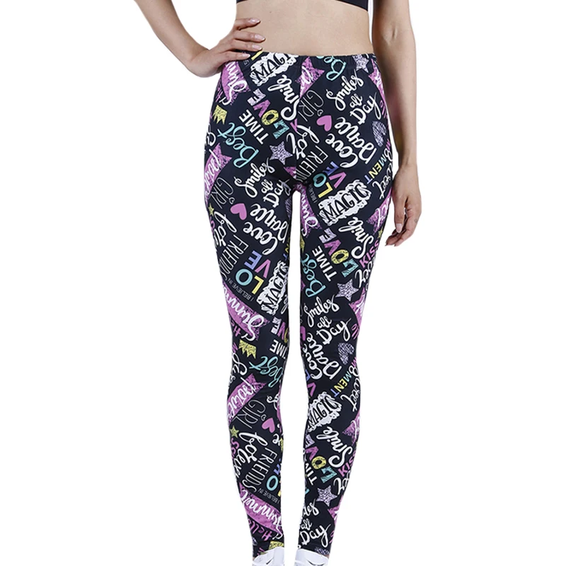 YSDNCHI Sexy High Waist Breathable Leggings Polyester Ankle-Length Pants Workout Leggin Fashion Women Letter Printing Push Up white leggings