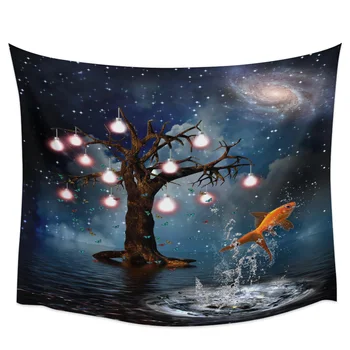 

Modern Wall Tapestry Milky Way Stars Tree Carp Lamp Pattern Tapestry Wall Hanging Dormitory Living Room Bedroom Decoration