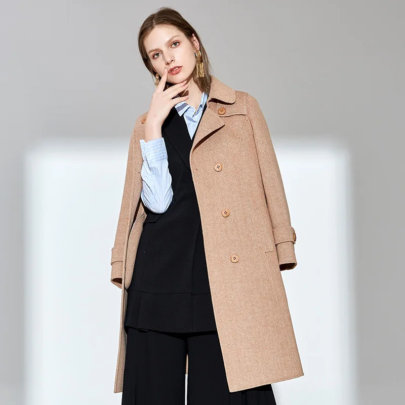 

Autumn 100% Wool Coat Warm Winter Handmade Coat Double-sided wool Long Coat Women Office Lady Female Overcoat Oversize Plussize