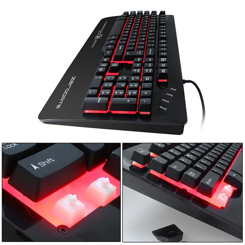 ZERODATE X12 клавиатура с подсветкой светодиодный USB проводной 3 цвета дышащий водонепроницаемый компьютер трещина игровая клавиатура