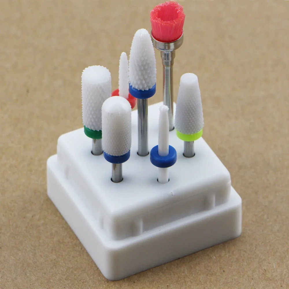 7 шт. набор керамических сверл для ногтей с акриловой коробкой фреза маникюрный станок аксессуары Электрический пилочки для ногтей инструмент для дизайна ногтей