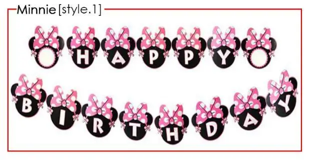 С днем рождения для детей 1 комплект Микки Минни Маус буквы баннеры-Декорации для вечеринки Флаги дети для подарка поставки FZ08 - Цвет: Minnie style1