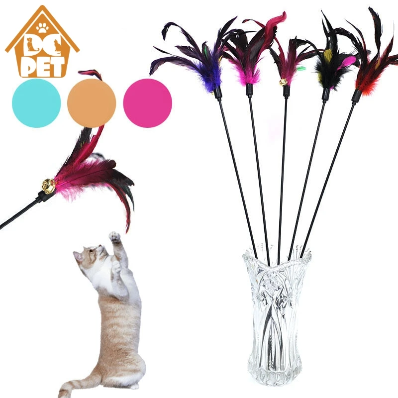 

1pcs Cat Toys teaser stick Cute Funny Colorful feather Rod Teaser Wand Plastic Pet Toys for Cats Interactive Stick Cat Supplies