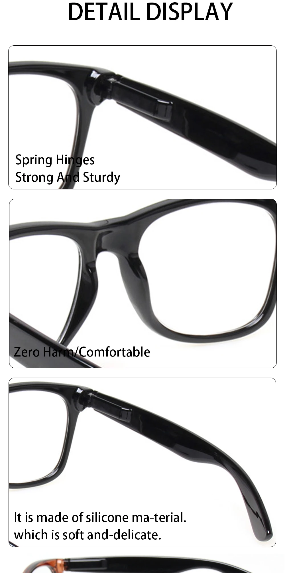 Boncamor Reading Glasses Spring Hinge Prescription HD Reader Men and Women Decorative Eyeglasses Diopter +100+200+500+600 4