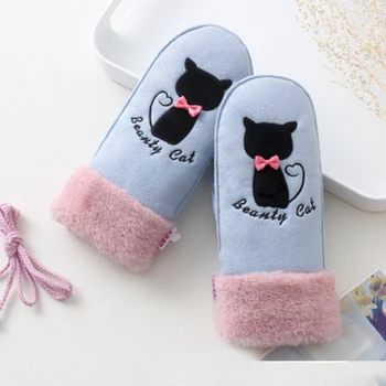 

Woman winter cute cat bow suede leather mittens embroidered touch screen glove velvet thicken cycling windproof warm gloves H96