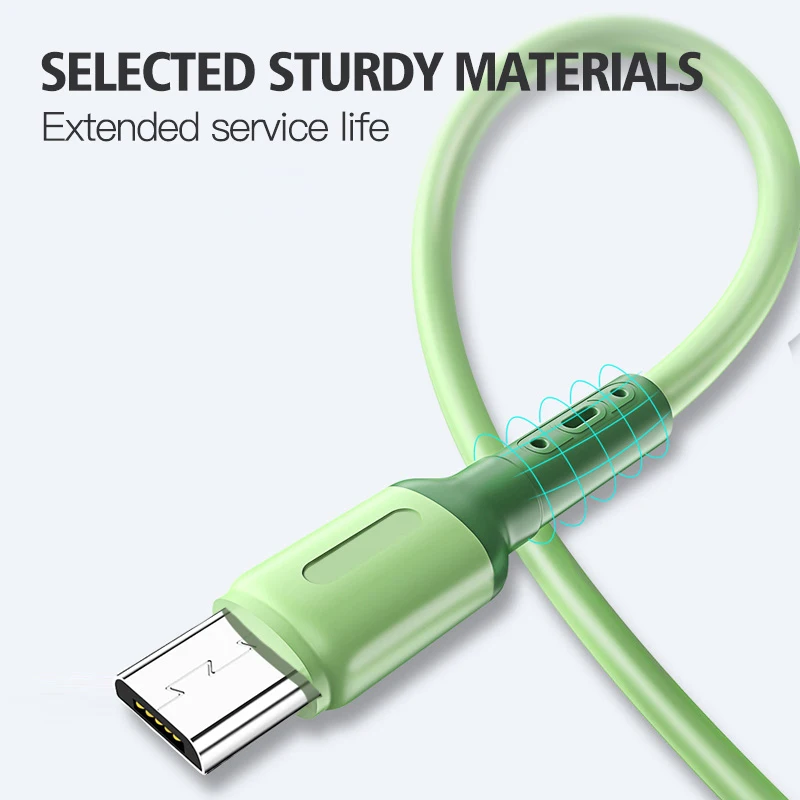 Кабель Micro USB из жидкого силикона 2 м 3 А для быстрой зарядки Samsung S6 S7 Xiaomi Redmi Huawei