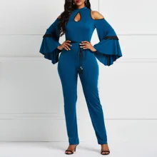 Off Shoulder Flare Long Sleeve Sexy Jumpsuit Women Fall Office Ladies Overalls Elegant Romper African Party Long Jumpsuits 2019